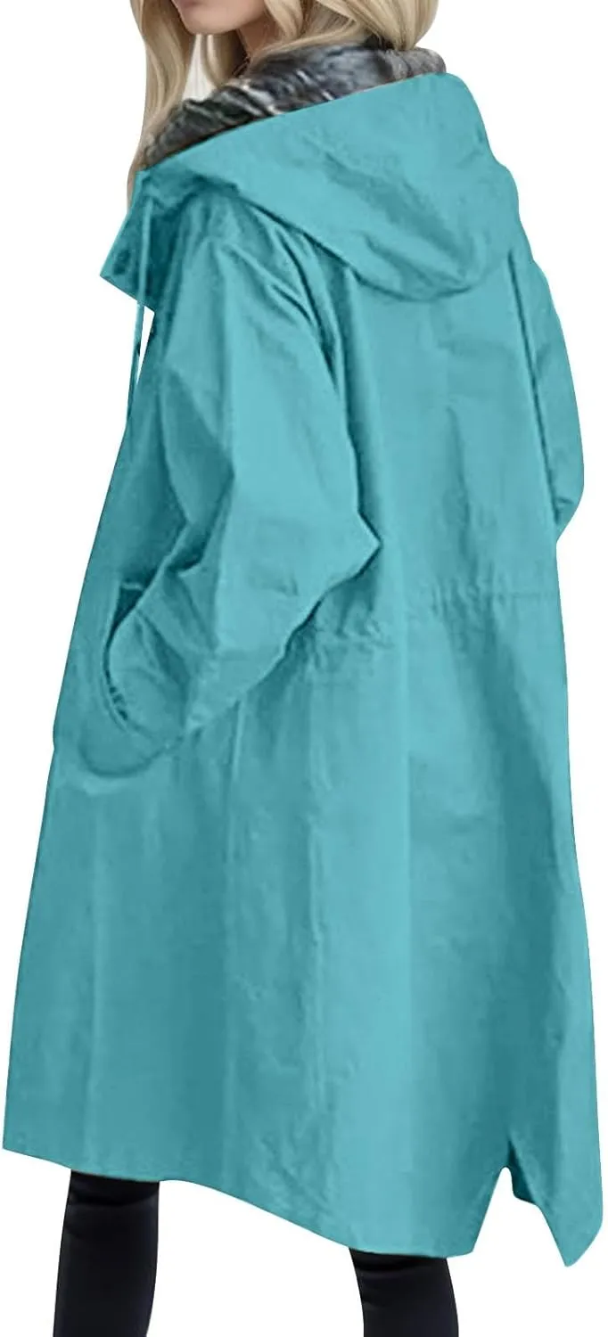 Trench Coat for Women 2024 Jackets Loose Rain Jacket Oversized Trench Coats with Hood Elegant Windbreaker Outwear