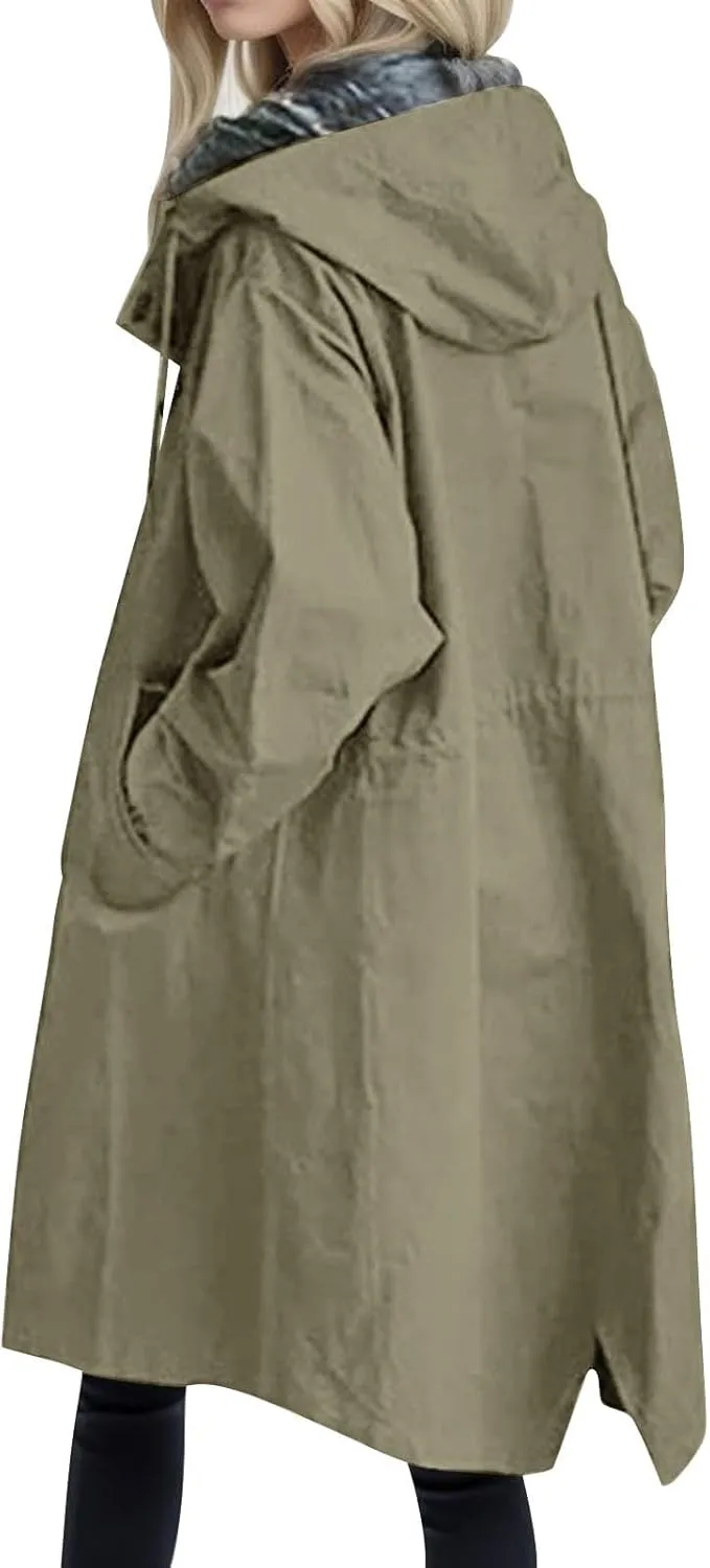 Trench Coat for Women 2024 Jackets Loose Rain Jacket Oversized Trench Coats with Hood Elegant Windbreaker Outwear