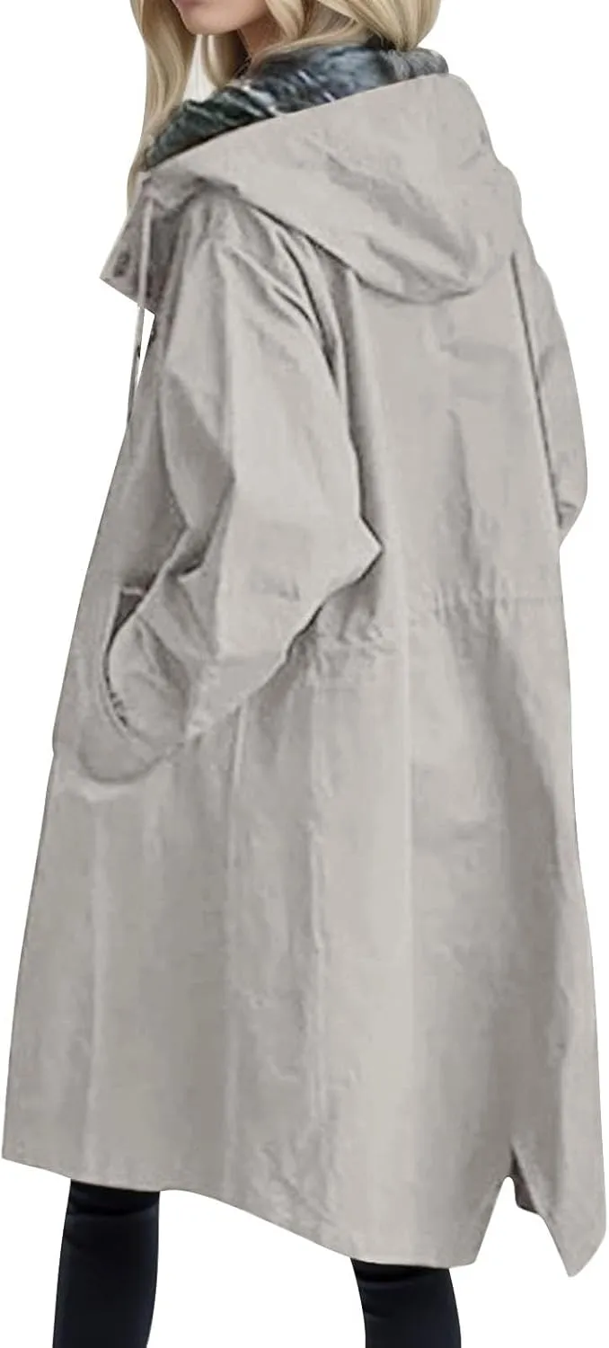 Trench Coat for Women 2024 Jackets Loose Rain Jacket Oversized Trench Coats with Hood Elegant Windbreaker Outwear
