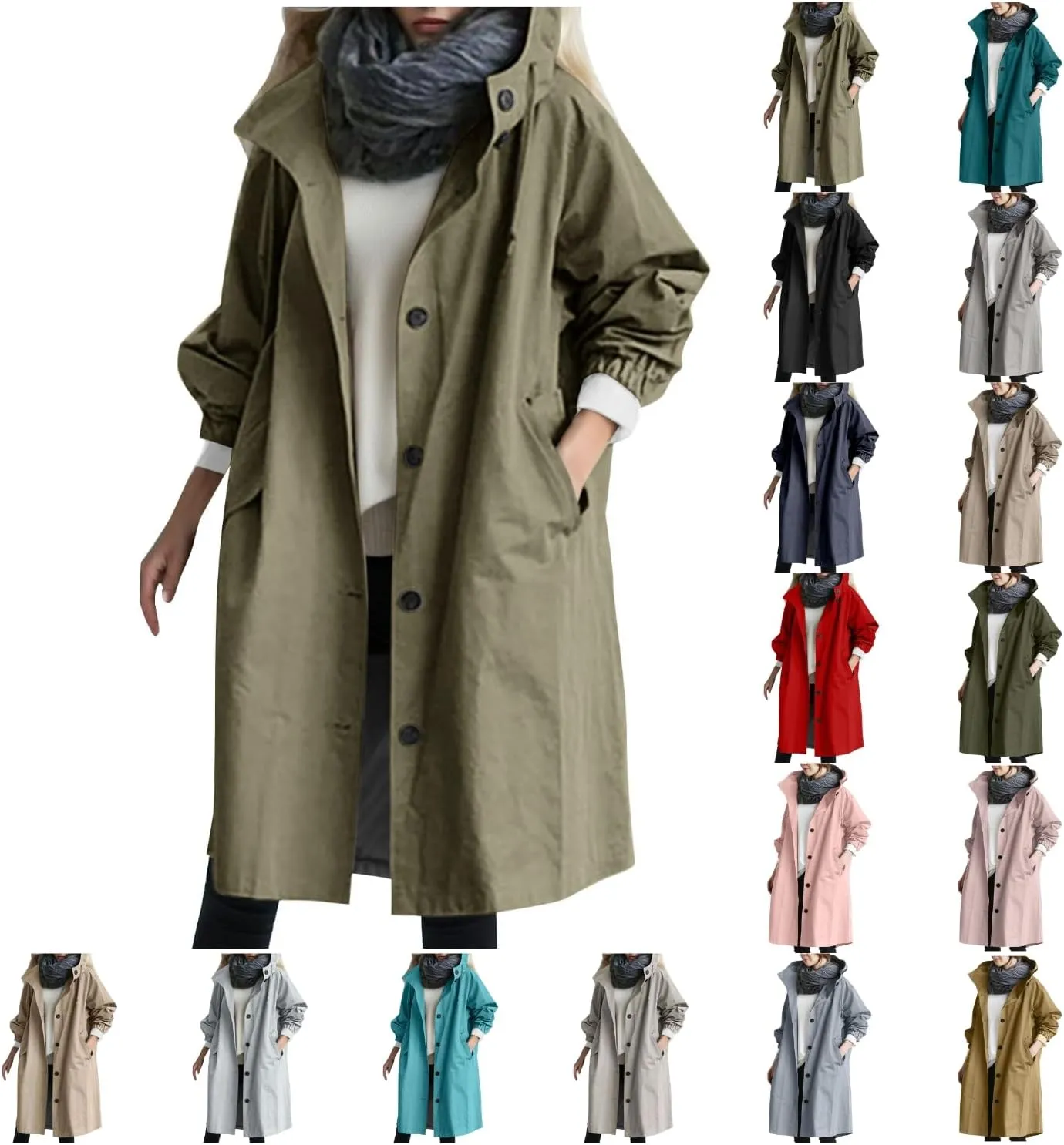 Trench Coat for Women 2024 Jackets Loose Rain Jacket Oversized Trench Coats with Hood Elegant Windbreaker Outwear