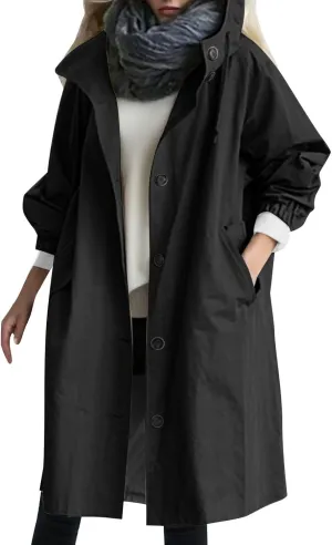 Trench Coat for Women 2024 Jackets Loose Rain Jacket Oversized Trench Coats with Hood Elegant Windbreaker Outwear