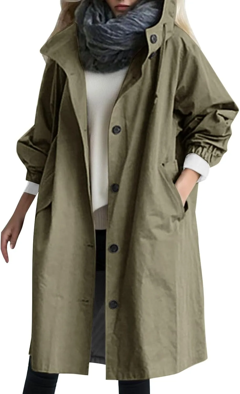 Trench Coat for Women 2024 Jackets Loose Rain Jacket Oversized Trench Coats with Hood Elegant Windbreaker Outwear