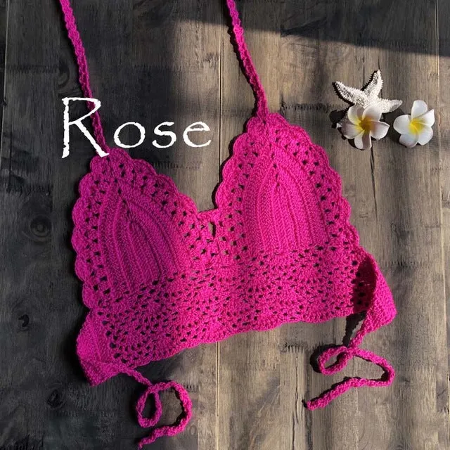 Triangle Bikini Top Woman Hollow Out Crochet Swimming Bra Large Swimwear