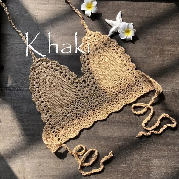 Triangle Bikini Top Woman Hollow Out Crochet Swimming Bra Large Swimwear
