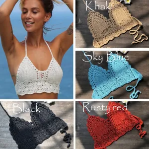 Triangle Bikini Top Woman Hollow Out Crochet Swimming Bra Large Swimwear