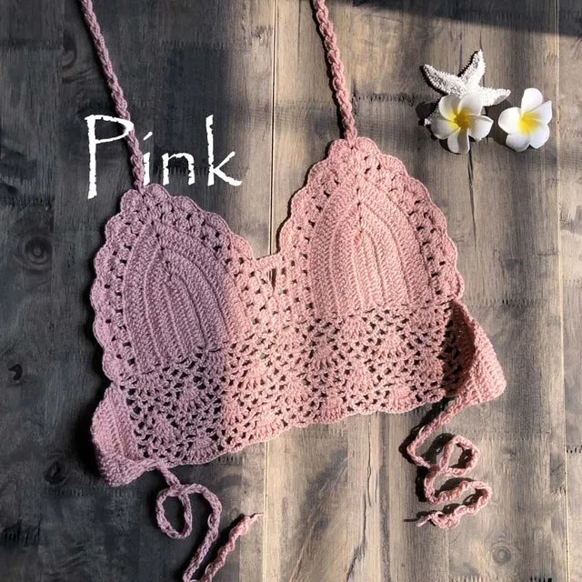 Triangle Bikini Top Woman Hollow Out Crochet Swimming Bra Large Swimwear