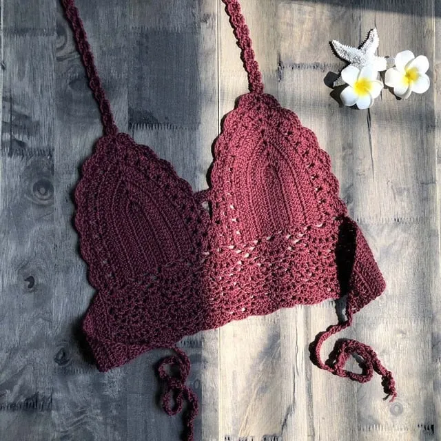 Triangle Bikini Top Woman Hollow Out Crochet Swimming Bra Large Swimwear