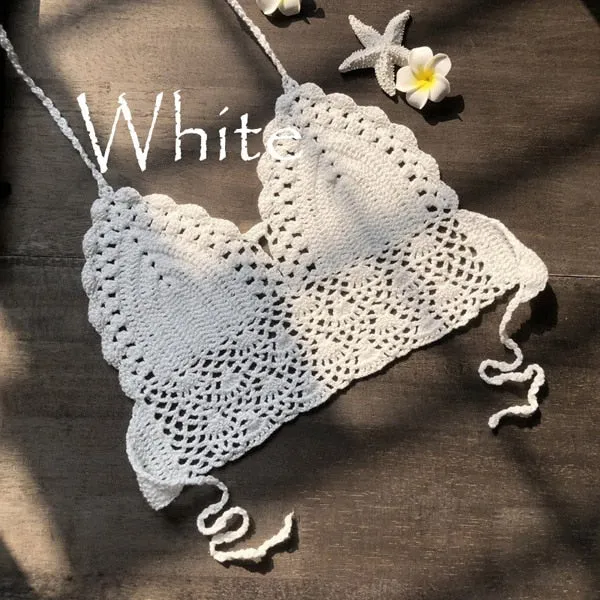Triangle Bikini Top Woman Hollow Out Crochet Swimming Bra Large Swimwear