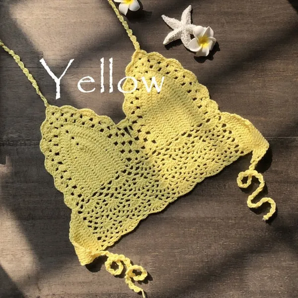 Triangle Bikini Top Woman Hollow Out Crochet Swimming Bra Large Swimwear
