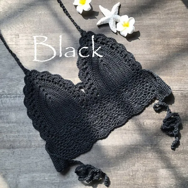 Triangle Bikini Top Woman Hollow Out Crochet Swimming Bra Large Swimwear