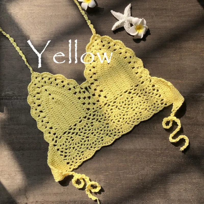 Triangle Bikini Top Woman Hollow Out Crochet Swimming Bra Large Swimwear
