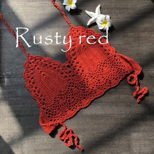 Triangle Bikini Top Woman Hollow Out Crochet Swimming Bra Large Swimwear