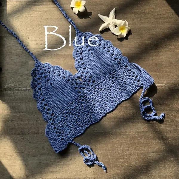 Triangle Bikini Top Woman Hollow Out Crochet Swimming Bra Large Swimwear