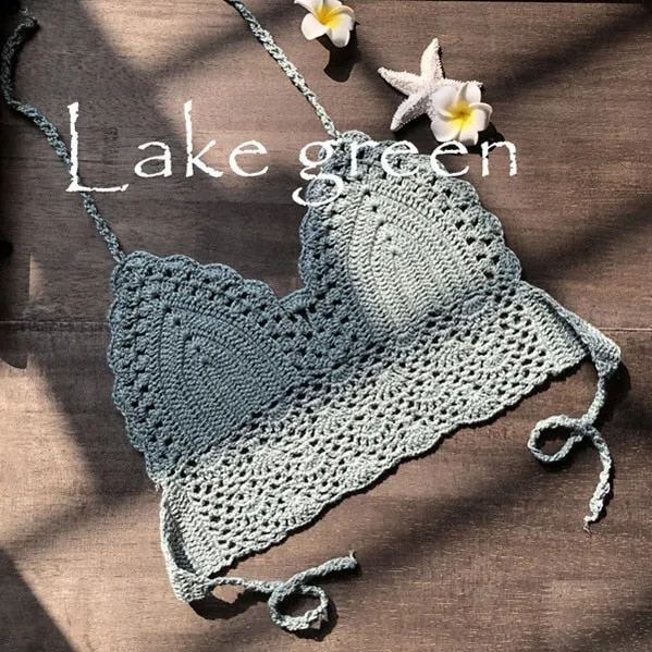 Triangle Bikini Top Woman Hollow Out Crochet Swimming Bra Large Swimwear