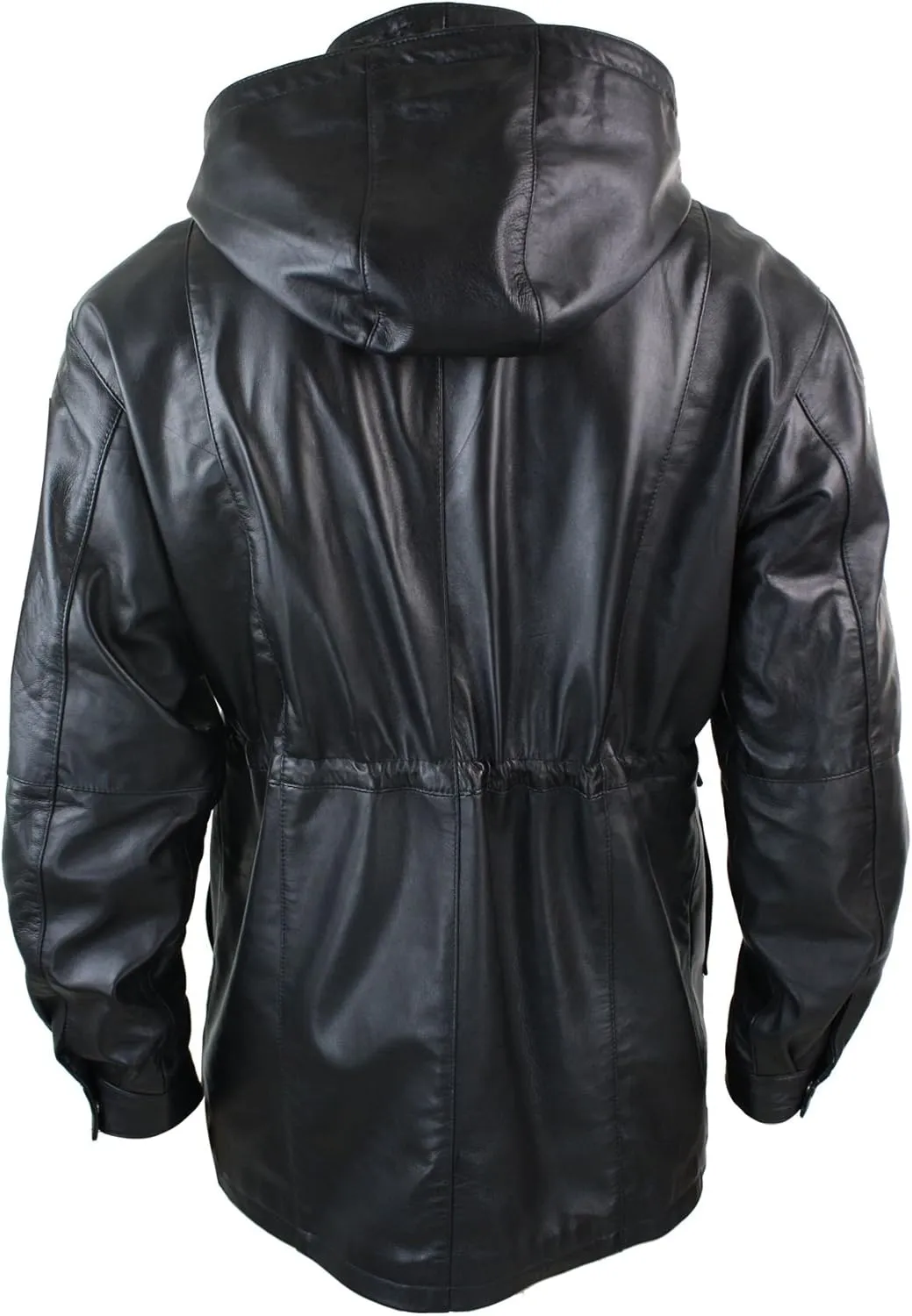 TruClothing Mens 3/4 Long Real Leather Duffle Jacket Coat Safari Detachable Hood Classic