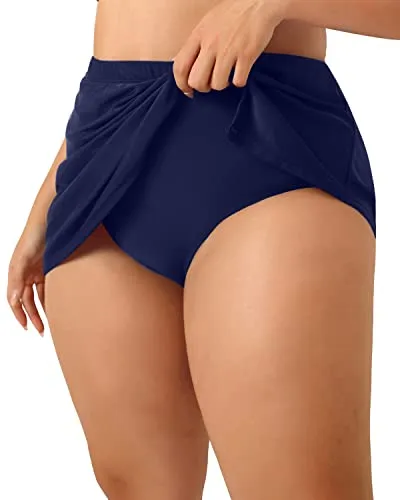 Tummy Control High Waisted Swim Skirt Bottoms For Women-Navy Blue