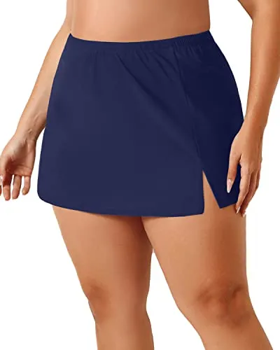 Tummy Control High Waisted Swim Skirt Bottoms For Women-Navy Blue