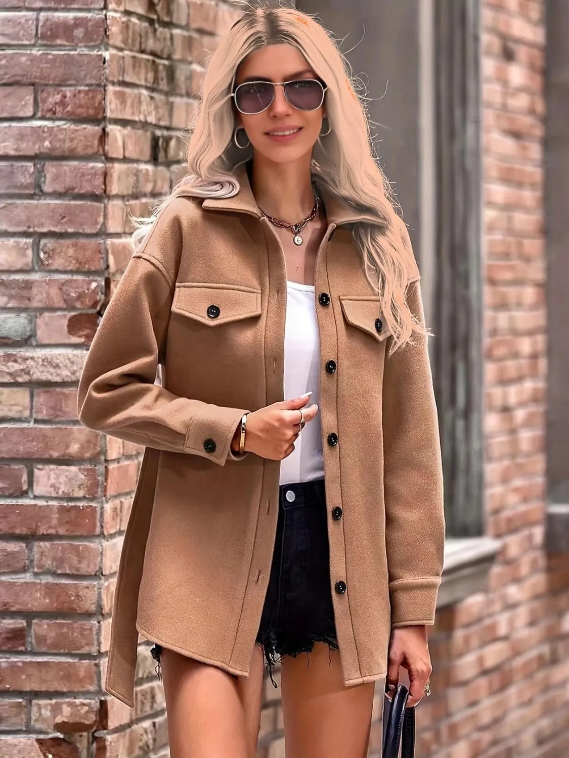 utcoco Womens Fall Winter Trench Coats Casual Lapel Long Sleeve Jackets Button Down Peacoat Belted Outerwear