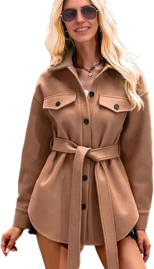 utcoco Womens Fall Winter Trench Coats Casual Lapel Long Sleeve Jackets Button Down Peacoat Belted Outerwear