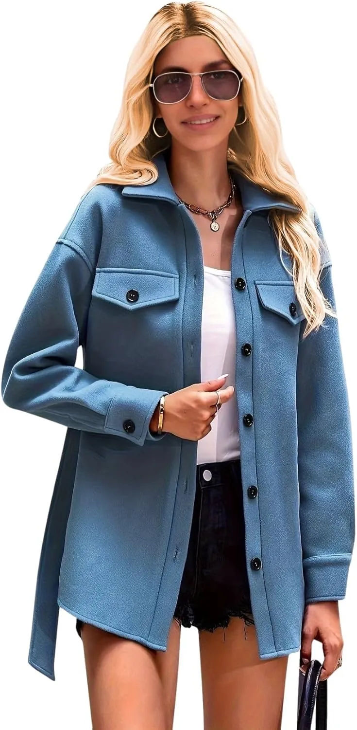 utcoco Womens Fall Winter Trench Coats Casual Lapel Long Sleeve Jackets Button Down Peacoat Belted Outerwear