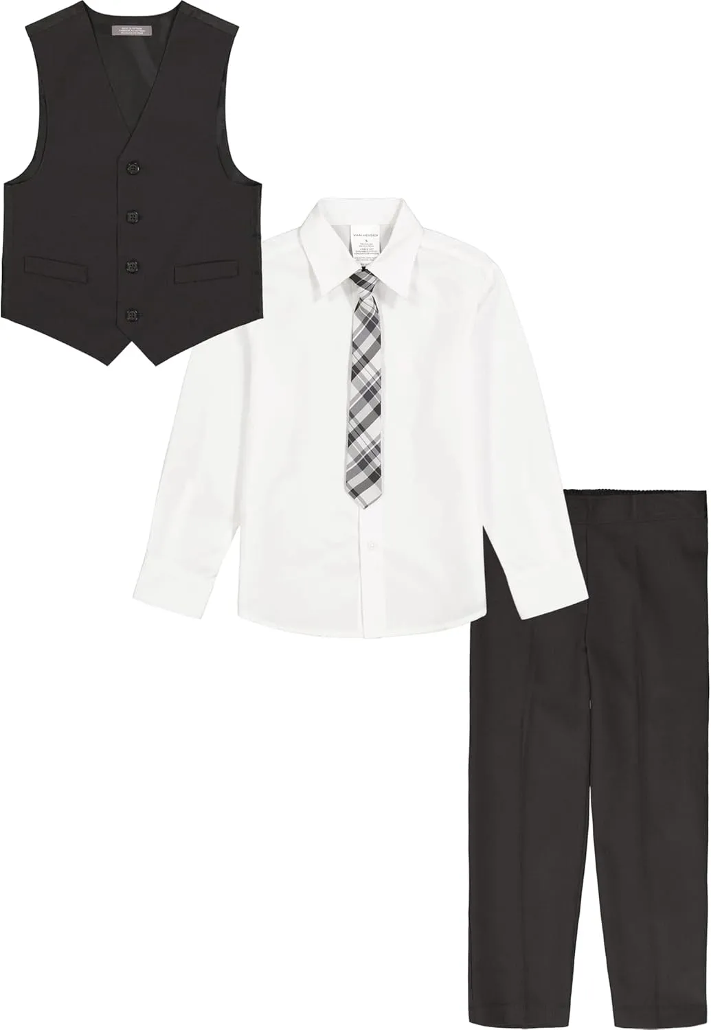 Van Heusen Boys' 4-Piece Formal Suit Set, Vest, Pants, Collared Dress Shirt, and Tie