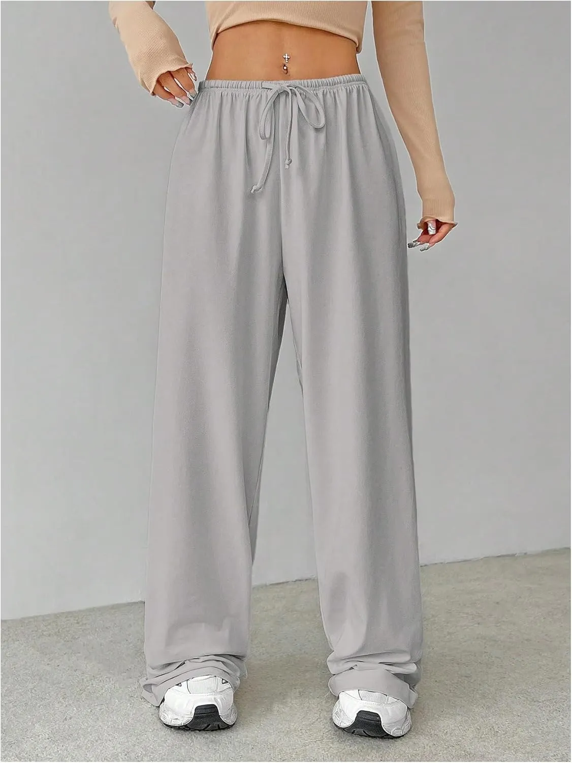 Verdusa Women's Loose Wide Leg Sweatpants Elastic Drawstring Waist Casual Long Pants