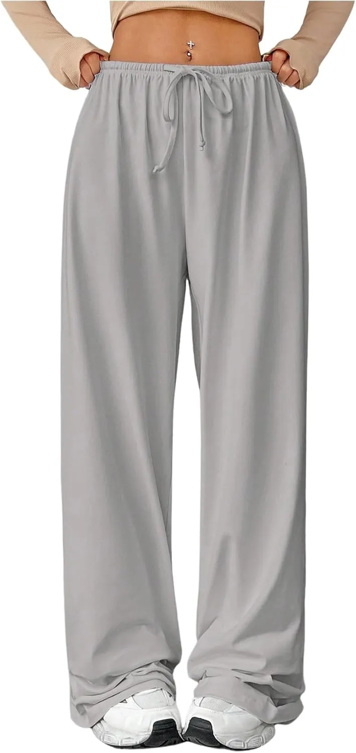 Verdusa Women's Loose Wide Leg Sweatpants Elastic Drawstring Waist Casual Long Pants