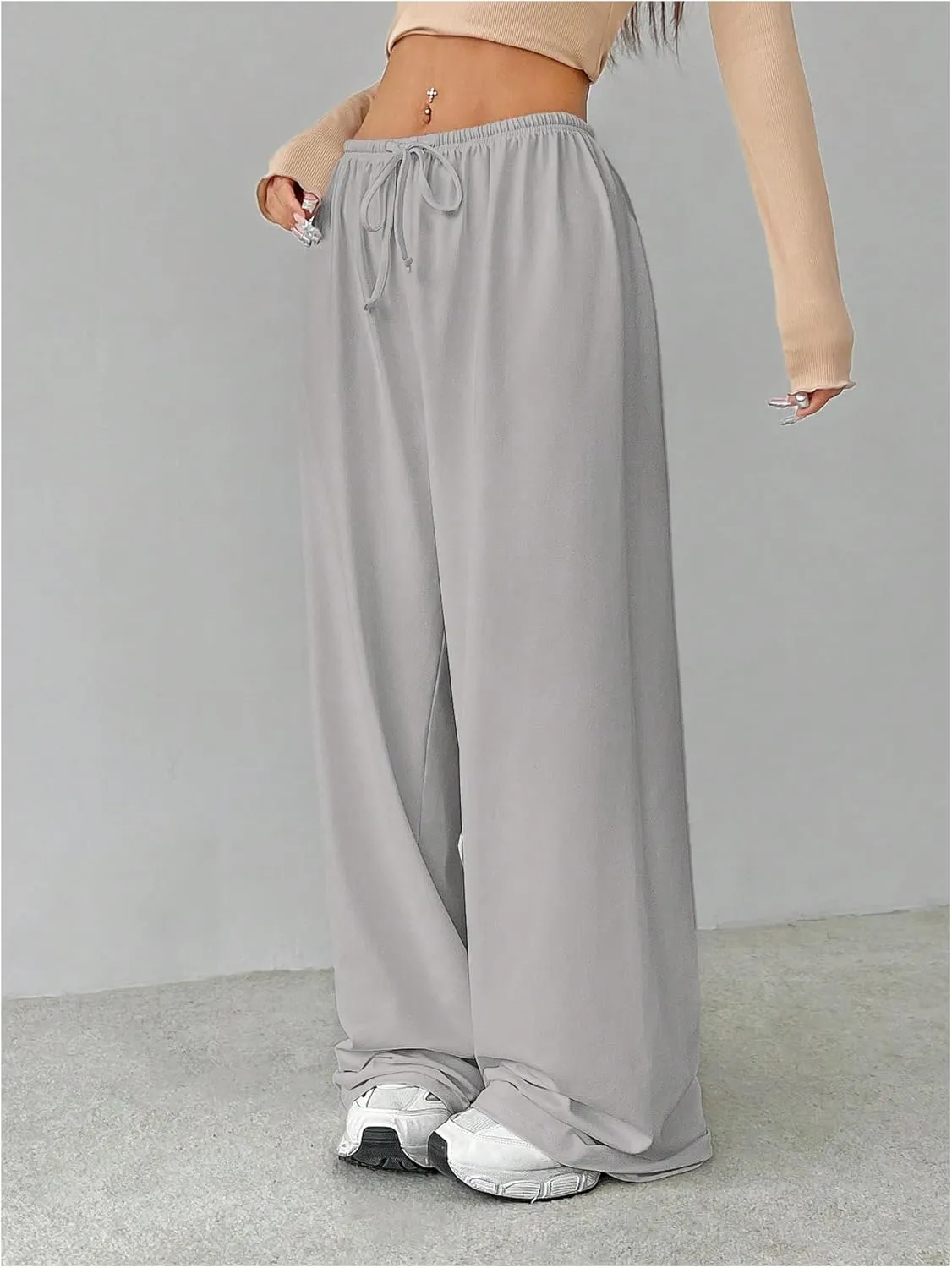 Verdusa Women's Loose Wide Leg Sweatpants Elastic Drawstring Waist Casual Long Pants