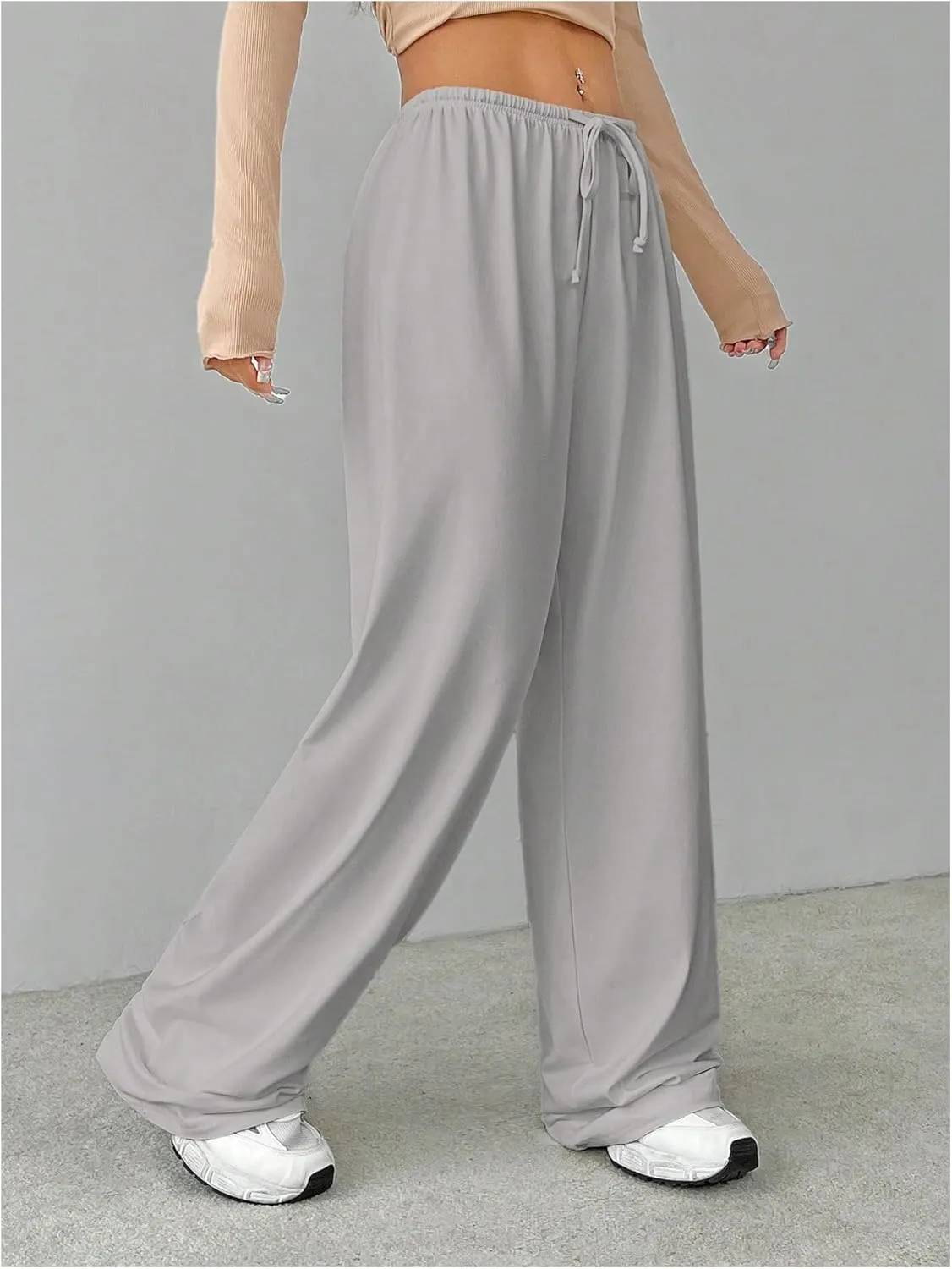 Verdusa Women's Loose Wide Leg Sweatpants Elastic Drawstring Waist Casual Long Pants