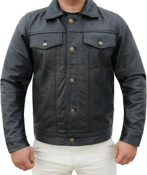 Vintage Style Trucker Jacket Men - Classic Fashion Motorcycle Leather Jacket for Men Collar Jackets For Mens
