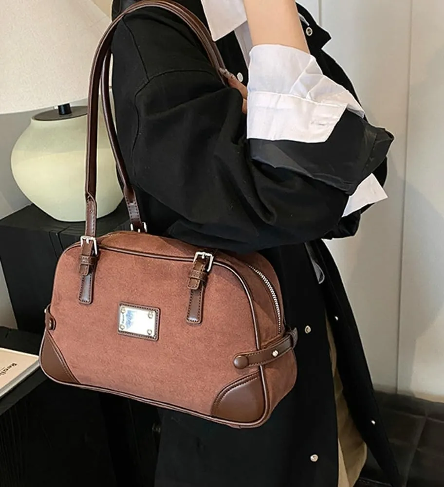 Vintage Suede Tote Bag for Women Mini Slouchy Bag Fall Winter Trendy Hobo Bag Satchel Purse Causal Top Handle Handbag 2024