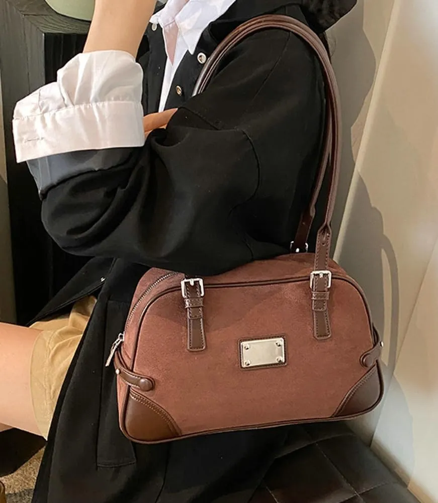 Vintage Suede Tote Bag for Women Mini Slouchy Bag Fall Winter Trendy Hobo Bag Satchel Purse Causal Top Handle Handbag 2024