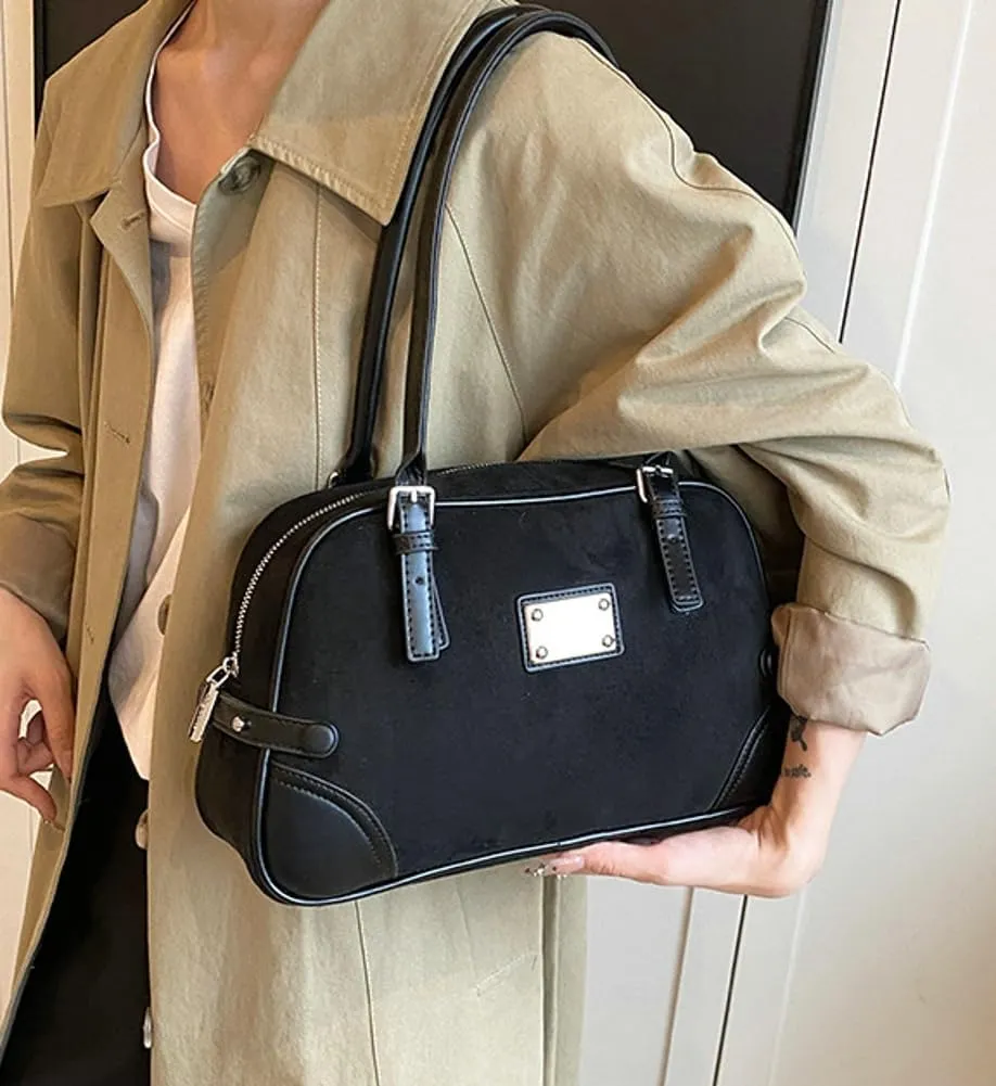 Vintage Suede Tote Bag for Women Mini Slouchy Bag Fall Winter Trendy Hobo Bag Satchel Purse Causal Top Handle Handbag 2024