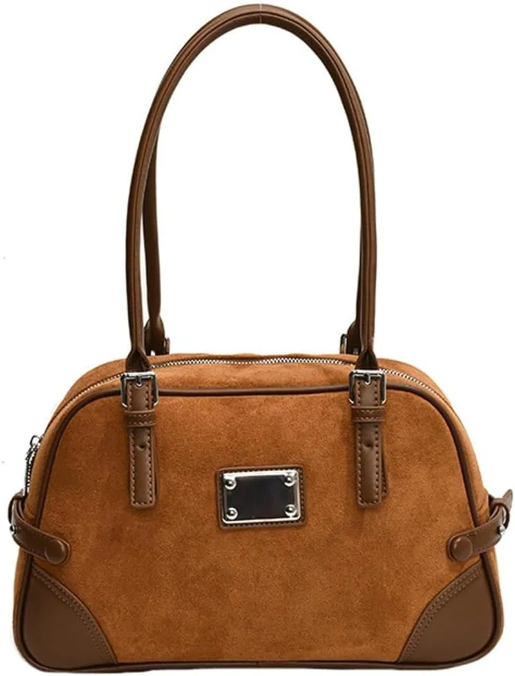 Vintage Suede Tote Bag for Women Mini Slouchy Bag Fall Winter Trendy Hobo Bag Satchel Purse Causal Top Handle Handbag 2024