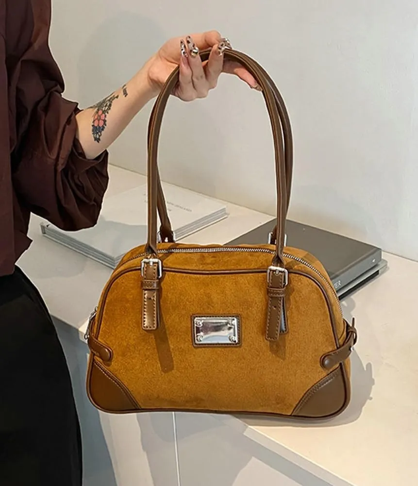 Vintage Suede Tote Bag for Women Mini Slouchy Bag Fall Winter Trendy Hobo Bag Satchel Purse Causal Top Handle Handbag 2024