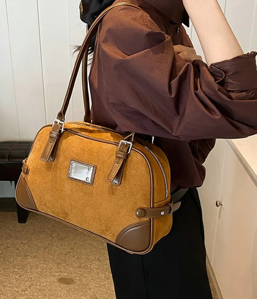 Vintage Suede Tote Bag for Women Mini Slouchy Bag Fall Winter Trendy Hobo Bag Satchel Purse Causal Top Handle Handbag 2024