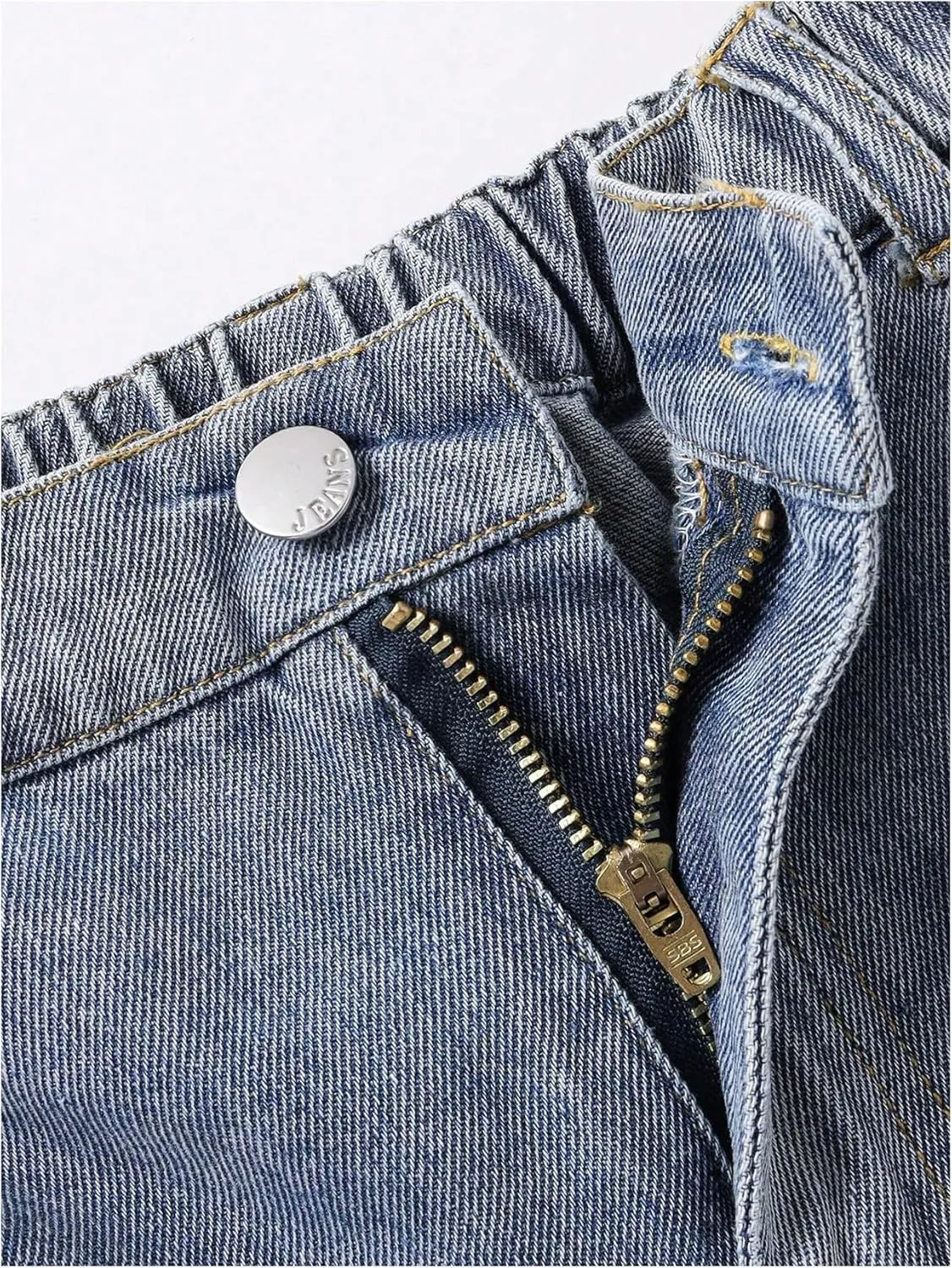 WDIRARA Girl's Bow Print Back Zipper Fly Elastic High Waist Denim Pants Basic Wide Leg Jeans