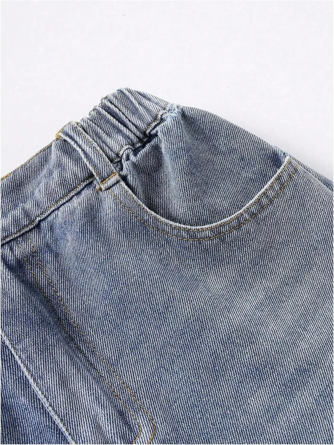 WDIRARA Girl's Bow Print Back Zipper Fly Elastic High Waist Denim Pants Basic Wide Leg Jeans
