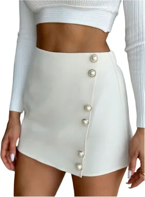 WDIRARA Women's Button Front Wrap Skort Elastic Waist High Waisted Shorts Mini Skirts