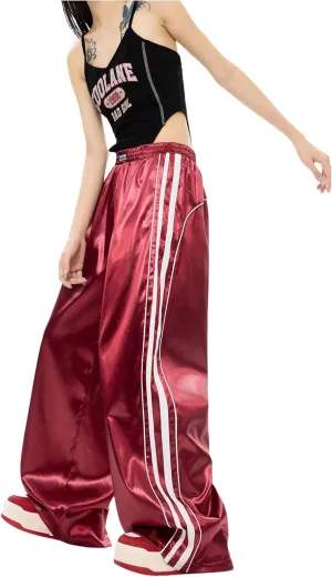 WDIRARA Women's Side Striped Wide Leg Sweatpants Elastic High Waist Track Pants Streetwear Jogger