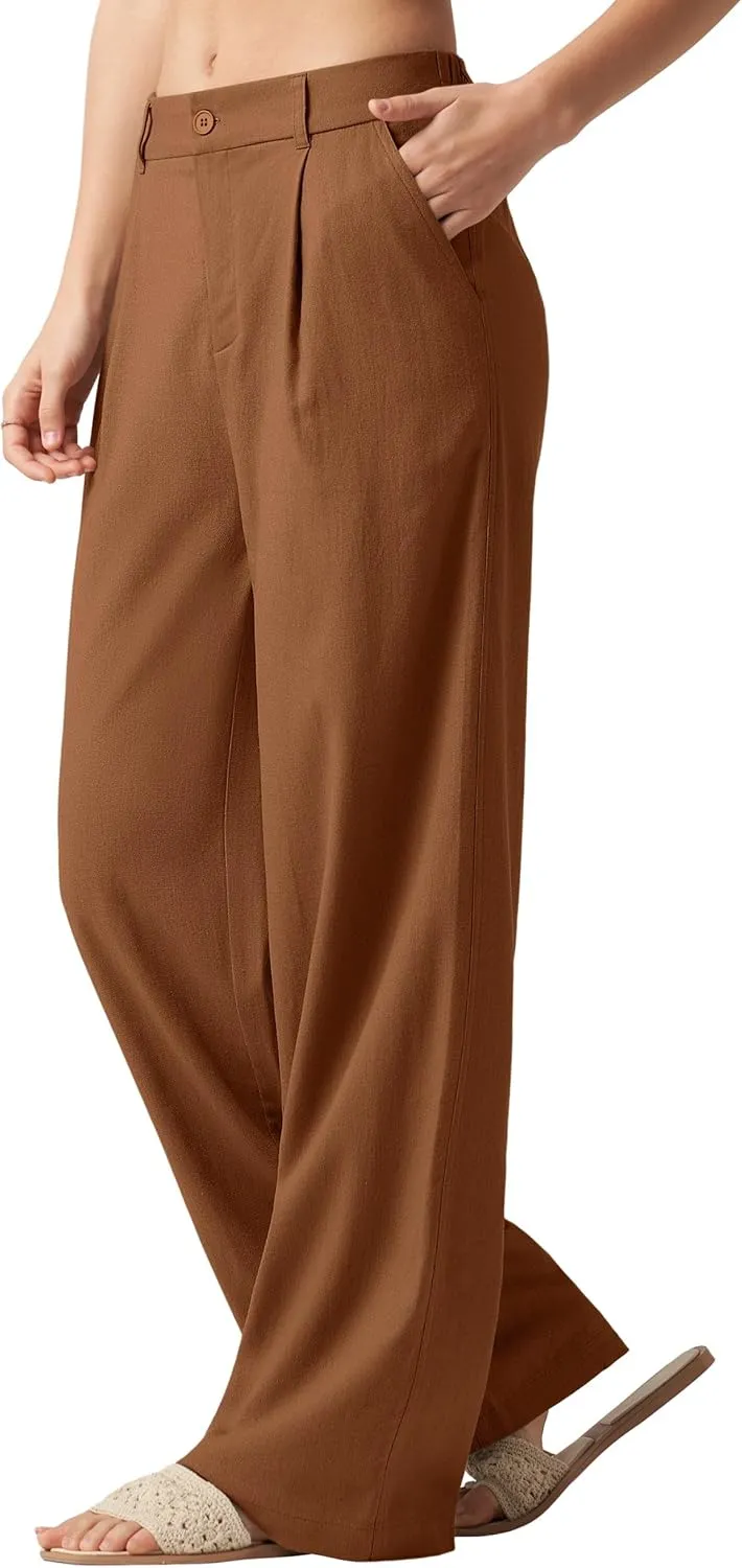 Willit Women's Linen Pants Wide Leg Work Dress Pants Casual Slacks Business Pants with Pockets 29" 31"