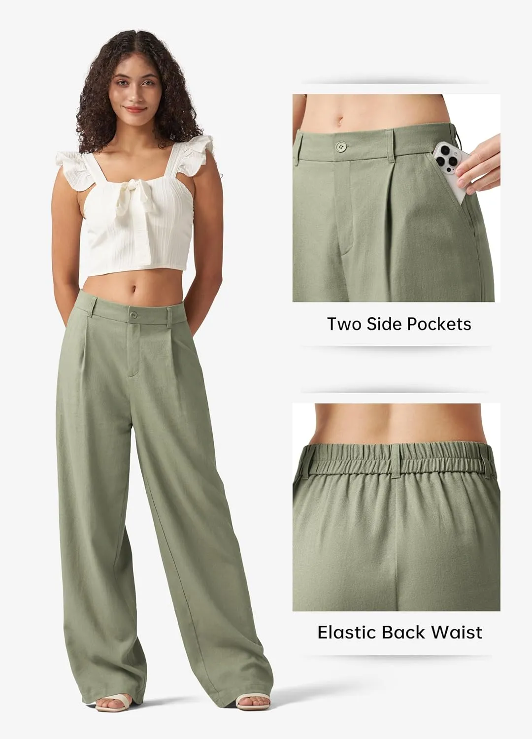 Willit Women's Linen Pants Wide Leg Work Dress Pants Casual Slacks Business Pants with Pockets 29" 31"