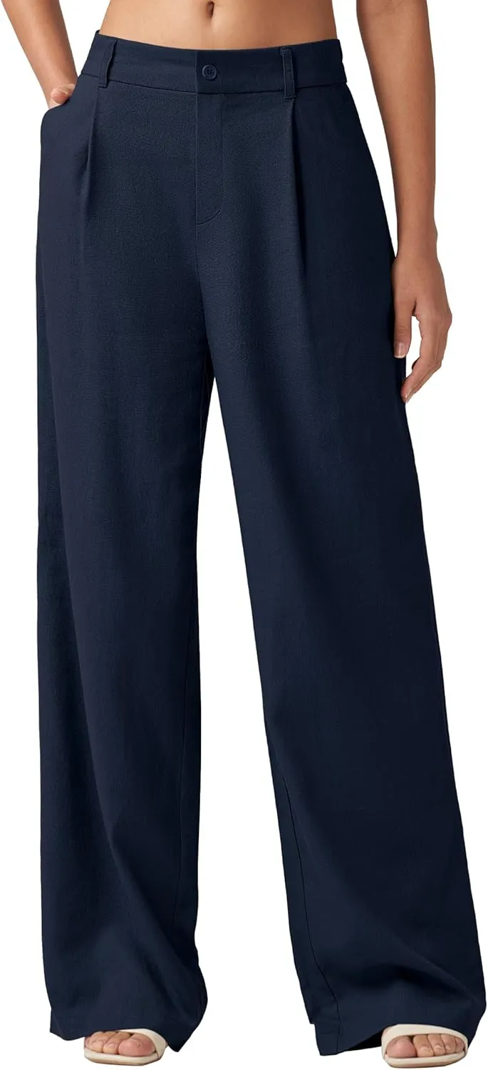 Willit Women's Linen Pants Wide Leg Work Dress Pants Casual Slacks Business Pants with Pockets 29" 31"