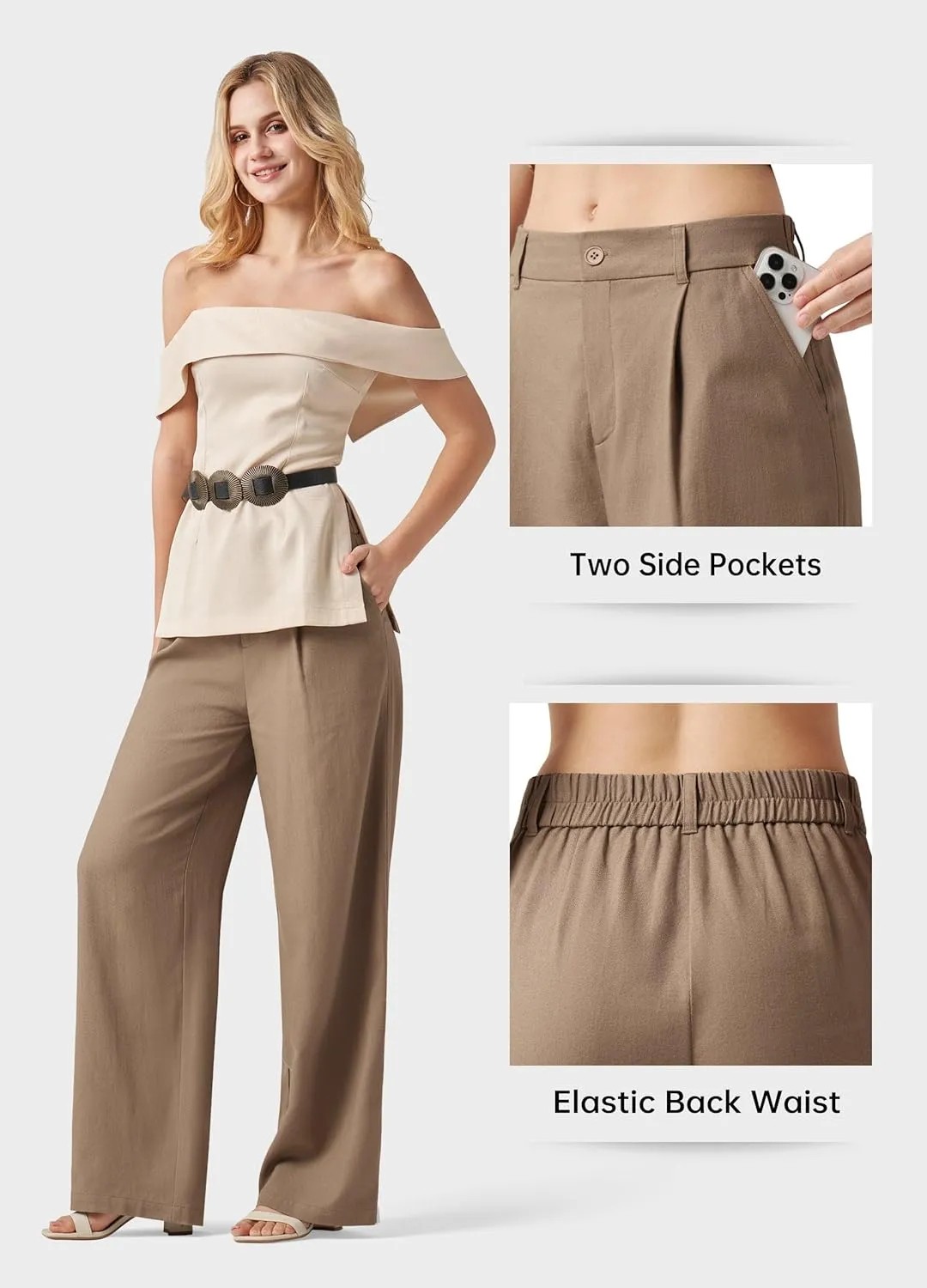 Willit Women's Linen Pants Wide Leg Work Dress Pants Casual Slacks Business Pants with Pockets 29" 31"