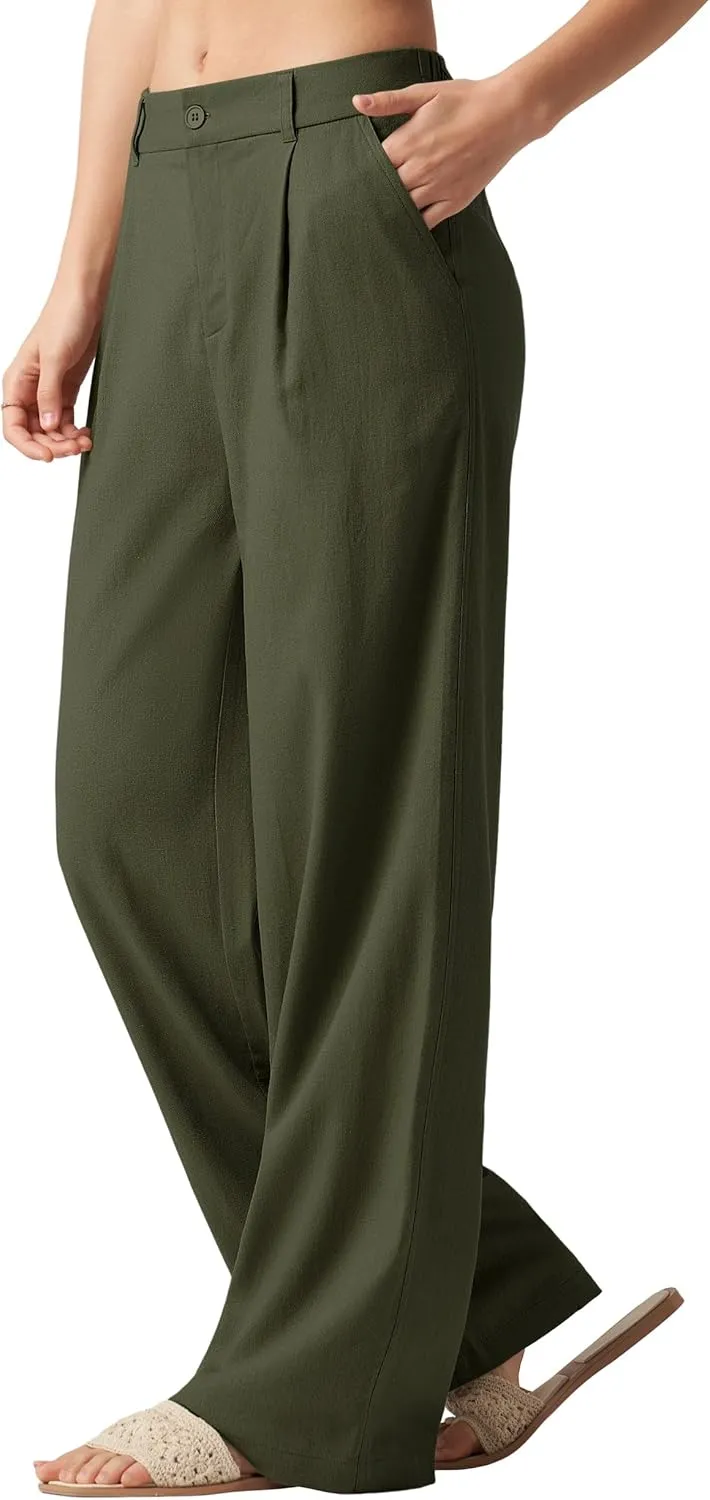 Willit Women's Linen Pants Wide Leg Work Dress Pants Casual Slacks Business Pants with Pockets 29" 31"