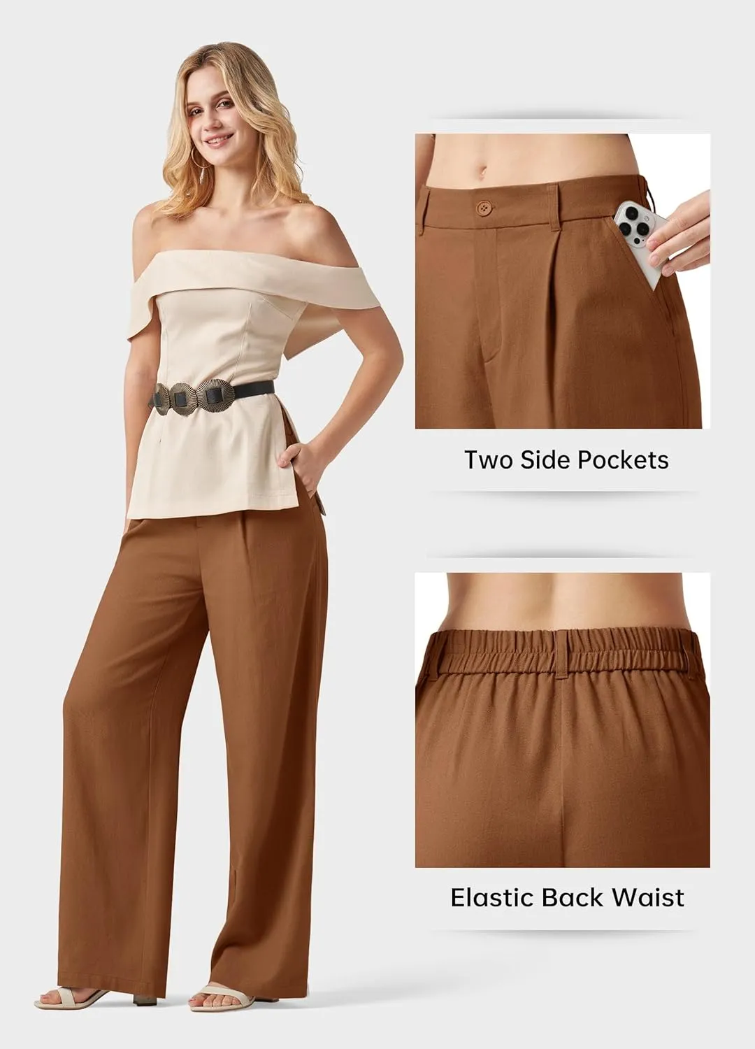 Willit Women's Linen Pants Wide Leg Work Dress Pants Casual Slacks Business Pants with Pockets 29" 31"