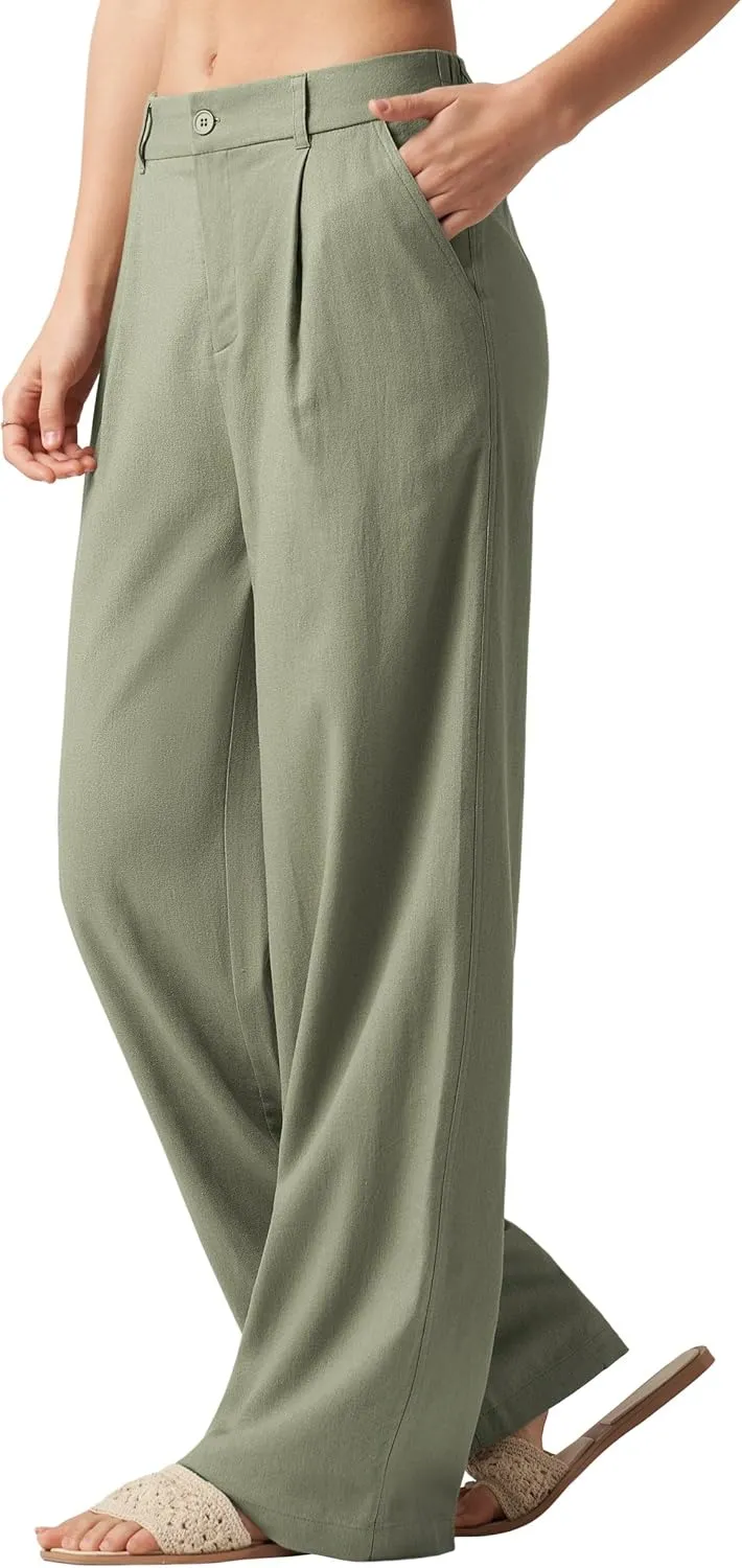 Willit Women's Linen Pants Wide Leg Work Dress Pants Casual Slacks Business Pants with Pockets 29" 31"