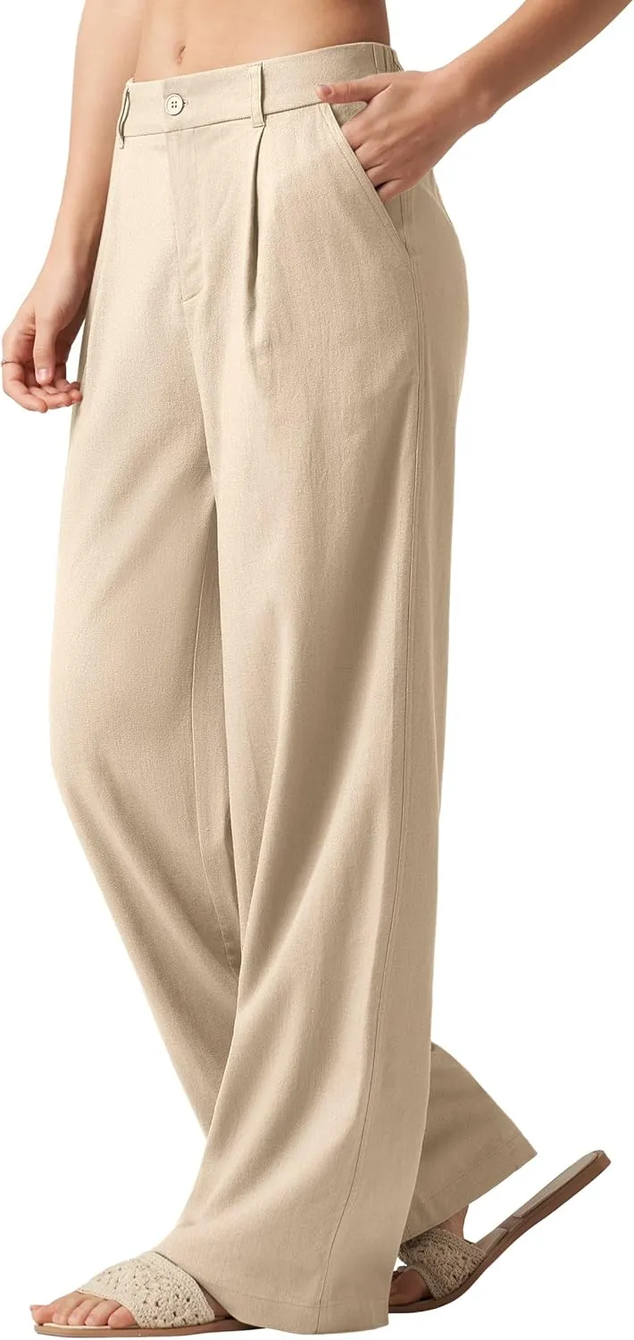 Willit Women's Linen Pants Wide Leg Work Dress Pants Casual Slacks Business Pants with Pockets 29" 31"