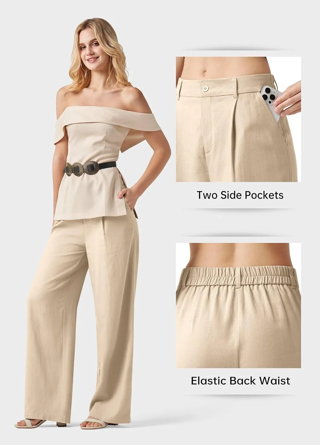 Willit Women's Linen Pants Wide Leg Work Dress Pants Casual Slacks Business Pants with Pockets 29" 31"