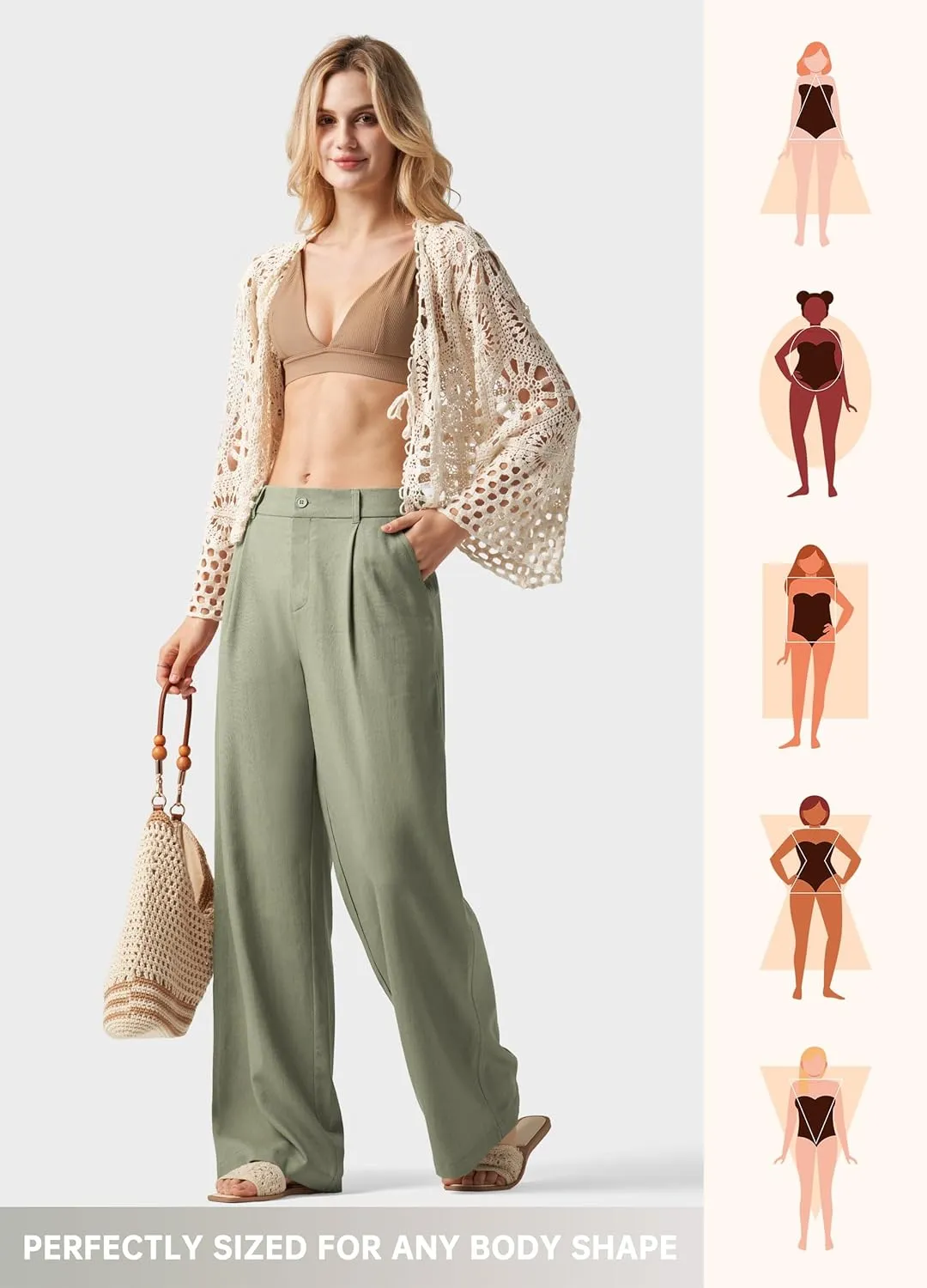 Willit Women's Linen Pants Wide Leg Work Dress Pants Casual Slacks Business Pants with Pockets 29" 31"